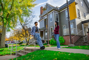 students hanging out on campus