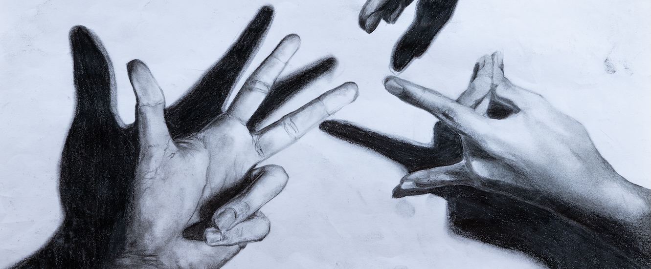drawn hands making symbols