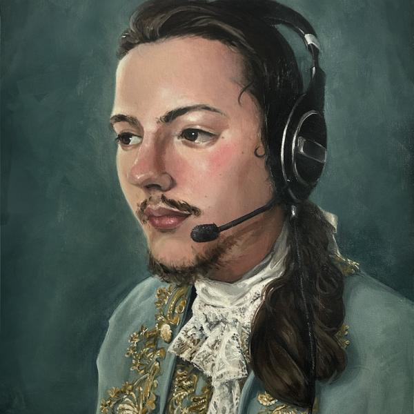 Anniella Pettengill. Keyboard Crusader, 2025. Oil on canvas.