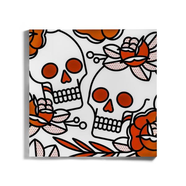 Lisa Champ. 36x36 Skulls, 2021. Aerosol on cradled wood panel. 36 x 36 x 1.5 in.